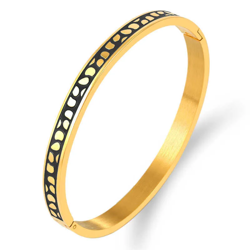 Geometri Smycken Svart Blå Emalj Bangles Armband För Kvinnor Charm Bangles Rostfritt Stål Rose Guldfärg Bangles Q0719