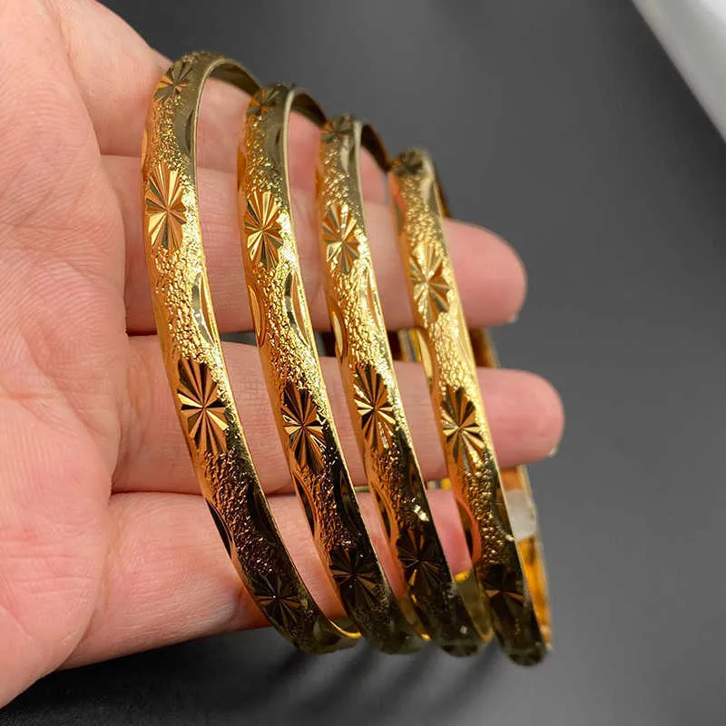 6mm / 70mm Guld Bangles Etiopiska Arabiska Afrika Armband Israel Dubai Bangles För Kvinnor Europa Mellanöstern Bröllop Smycken Gåva Q0717