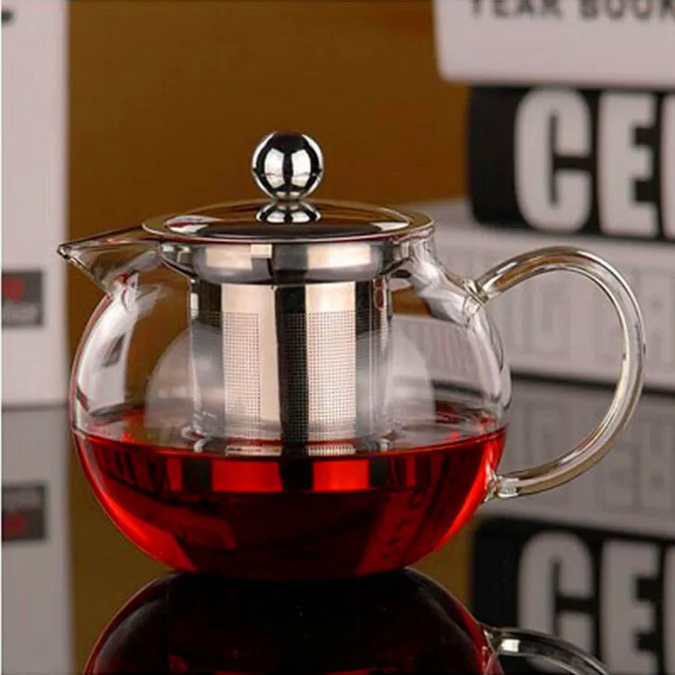 Bule de chá de vidro resistente ao calor conjunto flor puer chaleira bule café conveniente com infusor escritório casa teacup242y