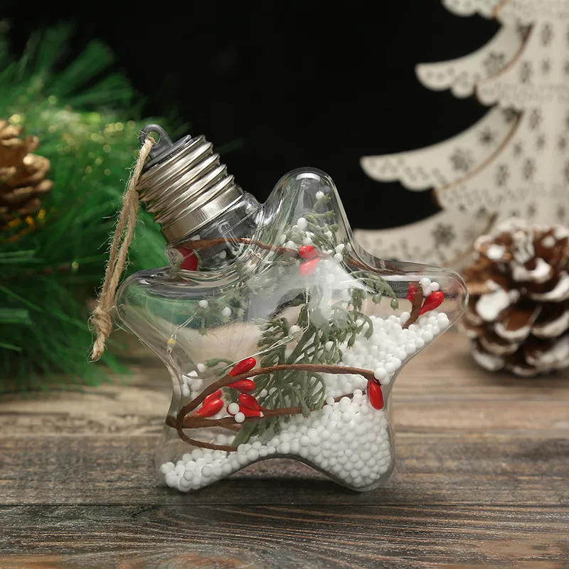 Noel Dekorasyon LED Aydınlık Beş Sivri Yıldız Noel Ağacı Kolye Yaratıcı Şeffaf Noel Topu