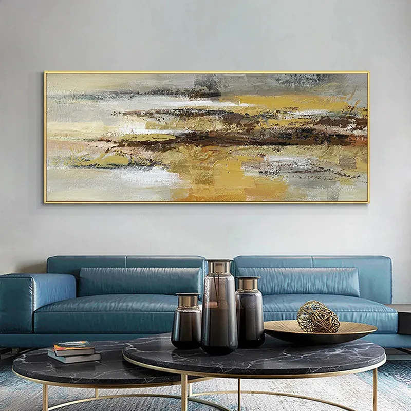 Abstract Yellow Oil Painting On Canvas Modern Wall Art For Living Room ...