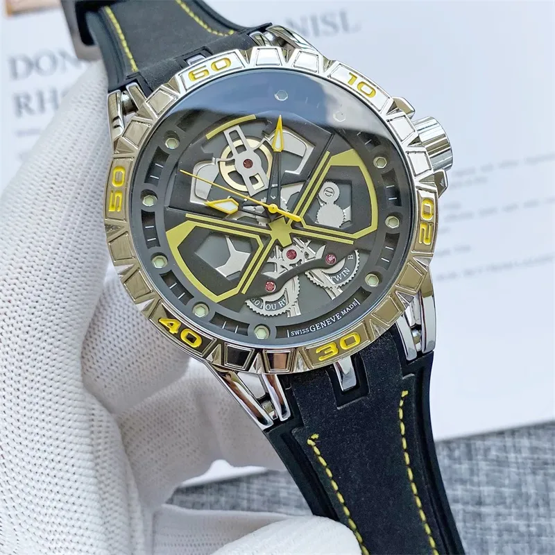 روجر D 46mm Men's Watch's Watch Battery Battery Silica Gel Strap Fashion Watches RD0912302B