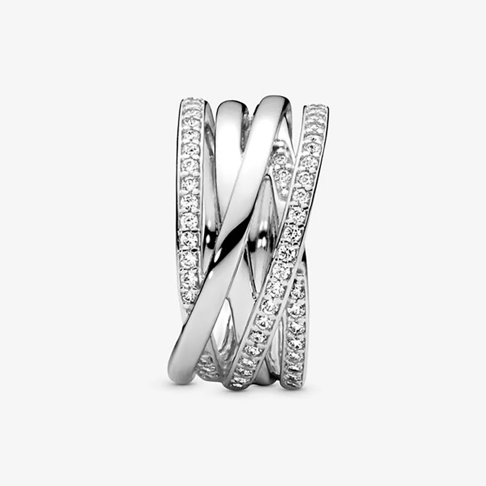 2021 NEW 100 925 Sterling Silver Ring خطوط مصقولة متألقة للنساء للنساء الذكرى السنوية DIY Jewelry853115