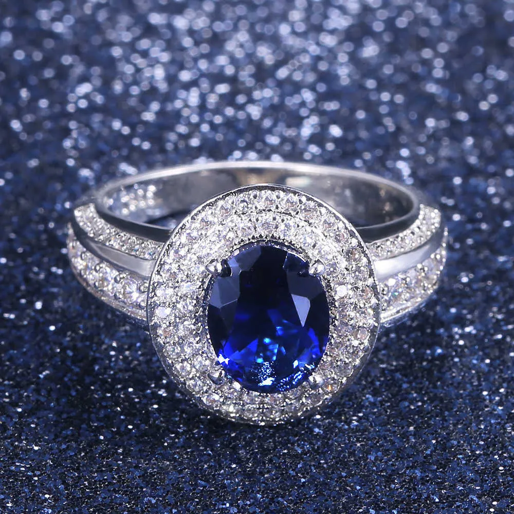 Huitan Vintage Solitaire Deep Blue Cubic Zirkoon Steen Party Ring voor Vrouwen Nieuwjaar Gift Sieraden Groothandel Veelbulk Ring X0715