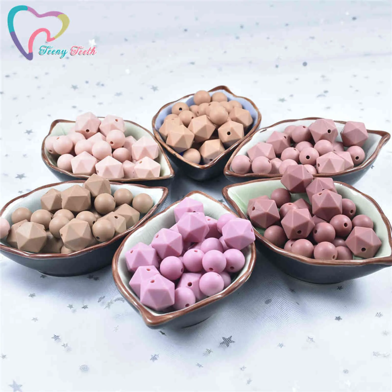 100 pièces 12-17MM perles rondes en silicone dentition 14 MM icosaèdres bébé à croquer sucette Clips BPA jouet gratuit 211106