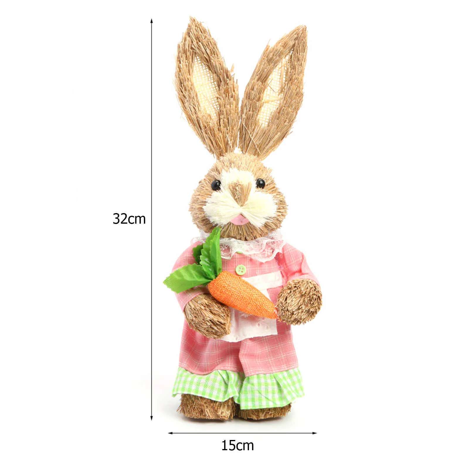 12 inch Artificial Straw Rabbit Ornament Standing Bunny Statue with Carrot for Easter Theme Party Home Garden Decor Supplies 21091283S