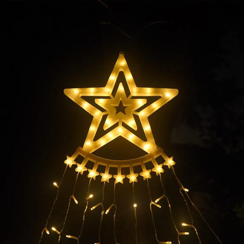 Cordes mené à cinq points étoiles cascade légère Noël suspendue arbre jardin d'eau télécommande Solar213a