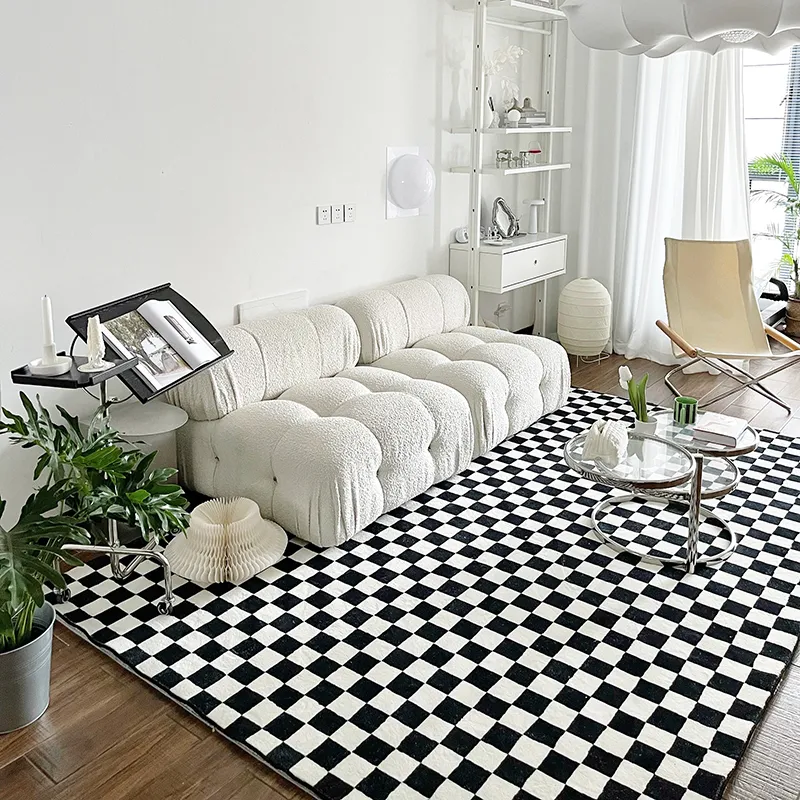 Grandes tapetes xadrez tapetes de pelúcia Área de pelúcia Tapetes para sala de estar antiderrapante miúdo brincar tapete macio tapete tapis 220301