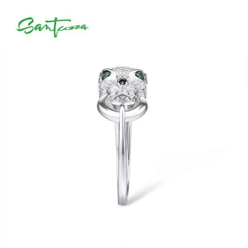 SANTUZZA Silver Ring For Women Pure 925 Sterling Leopard Panther Cubic Zirconia s Party Trendy Fine Jewelry 2112172242