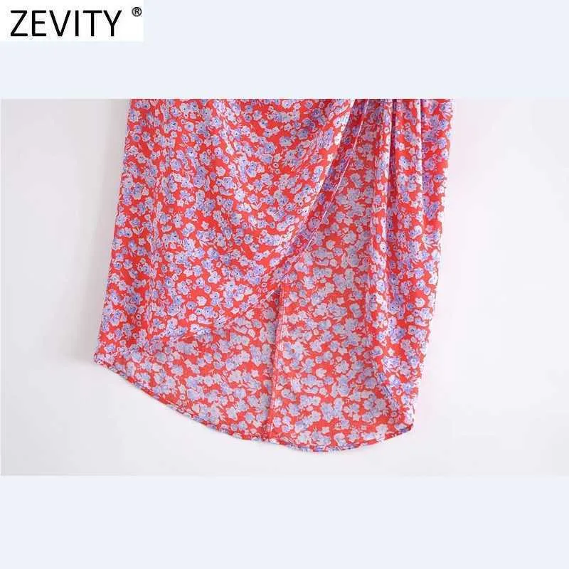 Zevity Mujeres Dulce Estampado floral Bowknot Sarong Falda Faldas Mujer Mujer Chic Plisado Split Vestido Cremallera trasera Faldas delgadas QUN778 210619