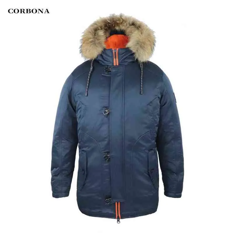 Corbona N3B Type Winter Parka Herenjas Lange Oversize Echte Bont Kap Militaire Leger Mannelijke Jassen Gevoerde Fleece Merkdoeken 211214