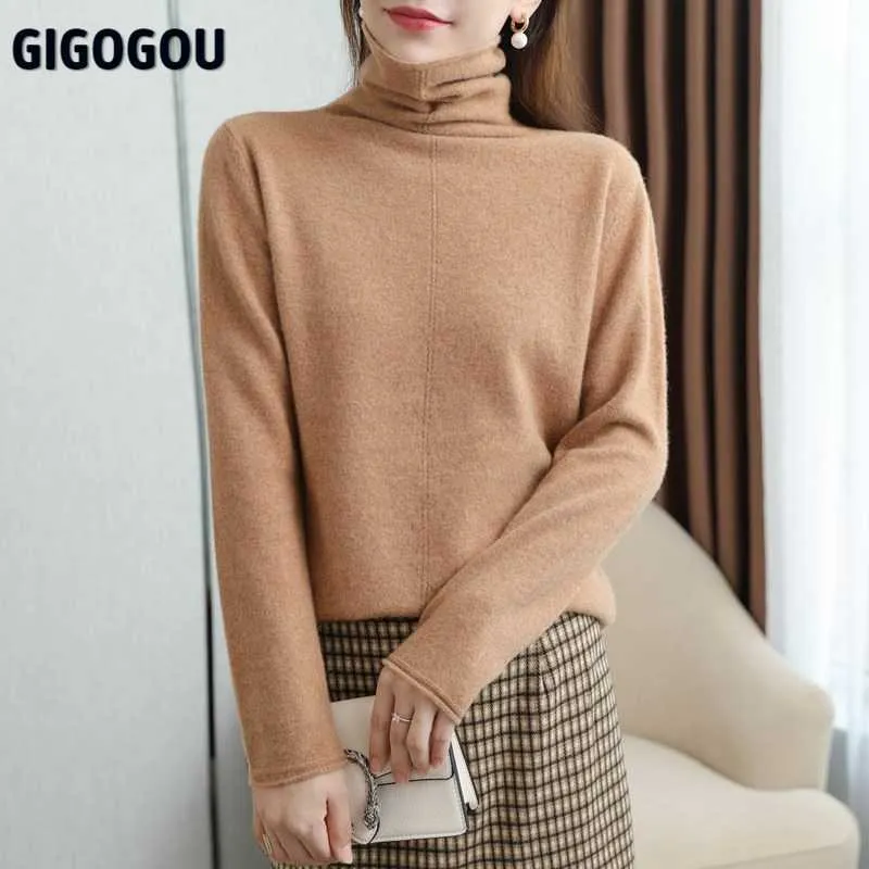 GIGOGOU Pile col laine femmes pulls à col roulé mode coréenne à manches longues pulls haut doux femme pull dames 210914