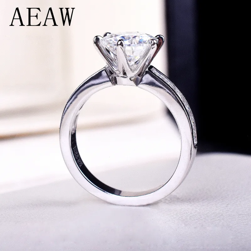 AEAW 2ctw 8mm F Round Cut Bague de fiançailles en diamant de mariage Double Halo Platine Plaqué Argent 220216