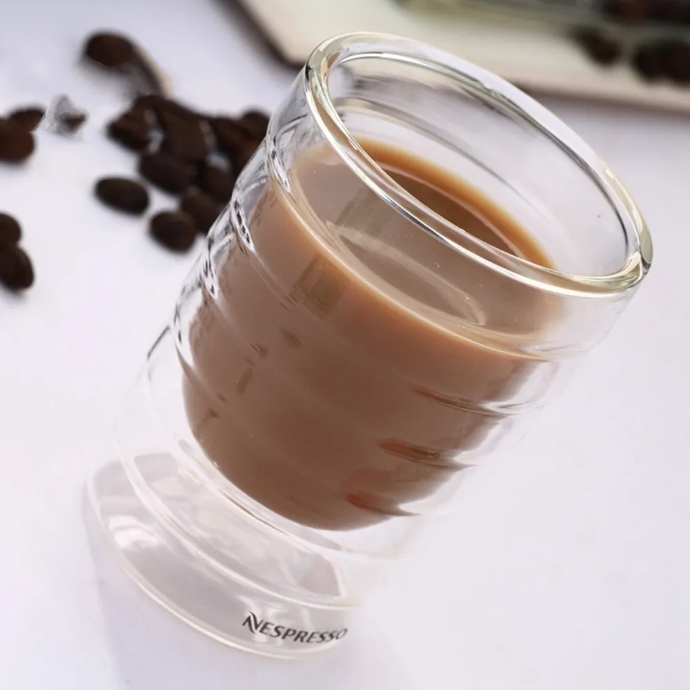 6 pçs / lote Dupla camada Resistência ao Calor Whey Protein Nespresso Canecas de Café Espresso Xícara de Café Térmica Vidro 150ml Presentes L0309237I