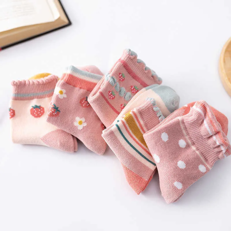 esEnkeiBB mignon rose fraise chaussettes 1-9Y enfants peuvent s'adapter haute qualité kawaii bébé pour toutes les saisons 210619