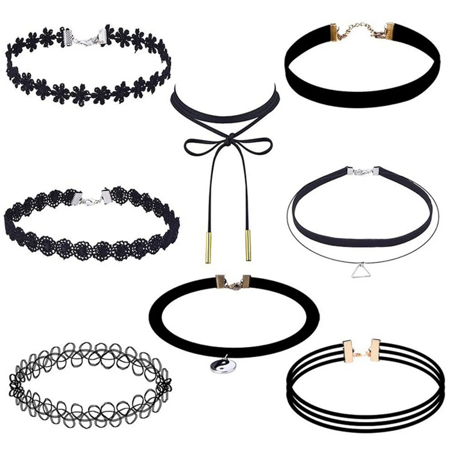 Collier en dentelle noire pour femme, 10 pièces, bande de velours, bijoux de fête, accessoires de cou, ras du cou, chaîne artisanale