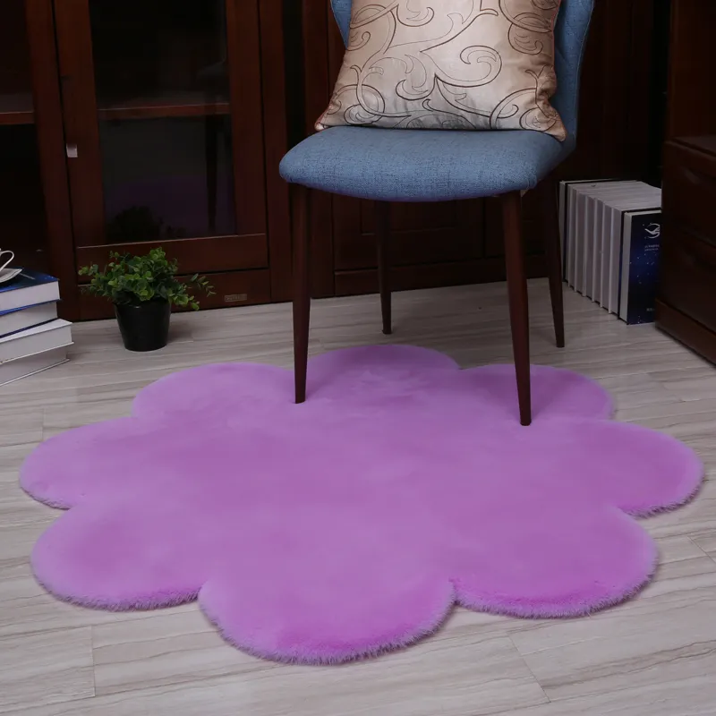 flower shape Rug Carpets for Living Room Decor Faux Fur Carpet Kids Room Long Plush Rugs for Bedroom Shaggy Area Rug Modern Mat 210317