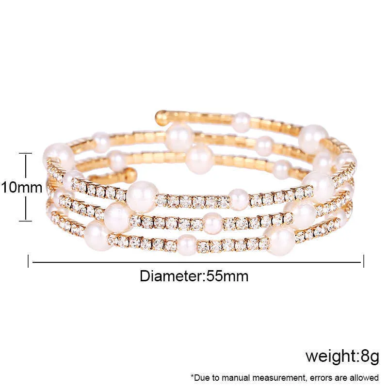 Hocole Gold/silver Color Metal Crystal Pearl Bracelets for Women Fashion Rhinestone Bangle Bracelet Bridal Wedding Party Jewelry Q0719