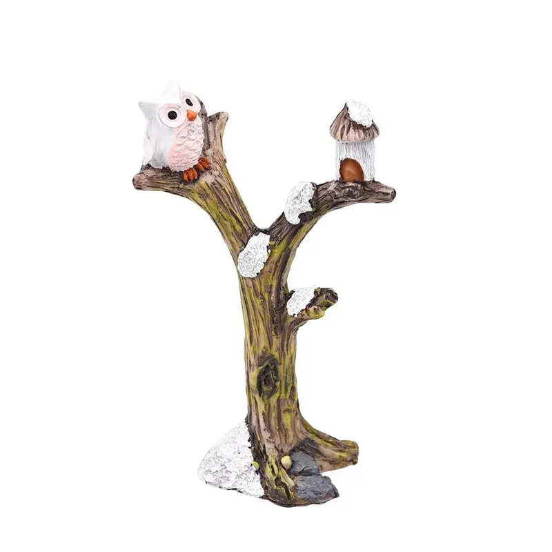 2 pz/lotto Simpatico Gufo Albero In Miniatura Decorazione del Giardino Vintage Cartoon Animali Figurine Fata Moderna Decorazioni La Casa Accessori C0220