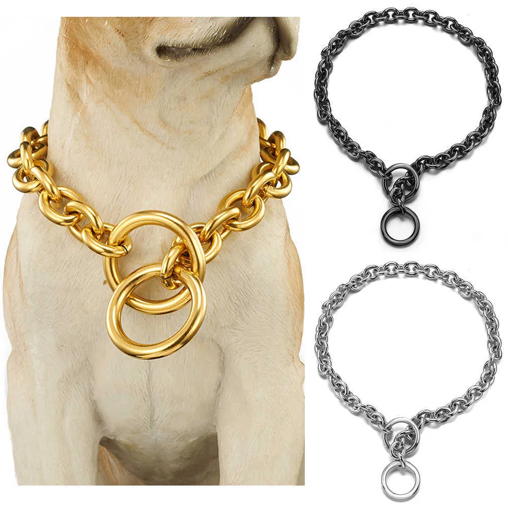 Collier étrangleur pour chien couleur noire couleur or couleur argent grand collier de dressage en acier inoxydable de 15 mm chaîne O Ring parfait pour chien 211006