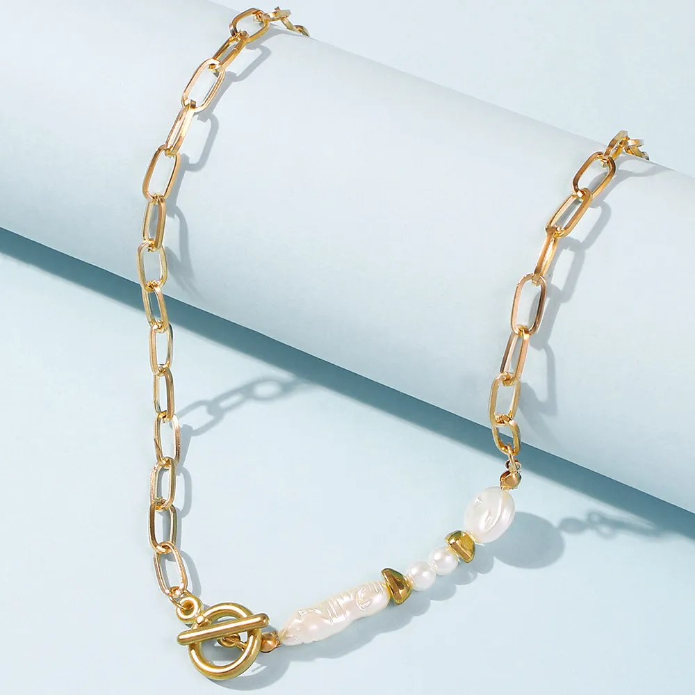 KMVEXO Minimalistische barocke unregelmäßige Perlen Knebelverschluss Halsketten für Frauen Vintage Punk Kreis Halskette Paar weiblicher Schmuck
