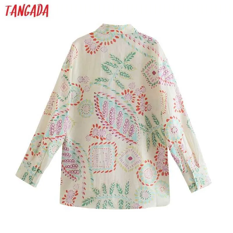Tangada, camisa de manga larga con estampado de flores Retro para mujer, blusa de playa elegante para mujer, Tops 5Z114 210609