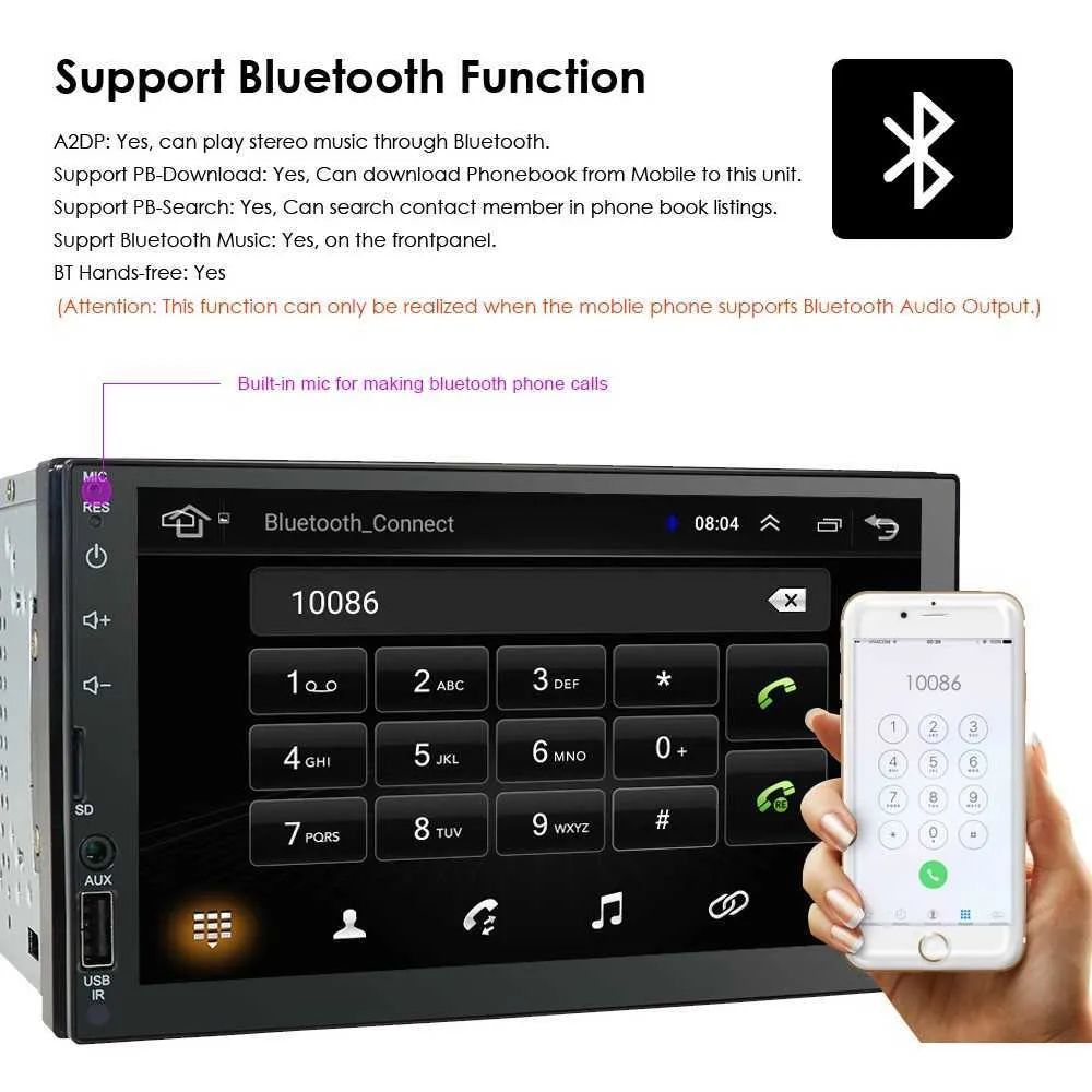4G 2Din voiture Audio stéréo Radio lecteur multimédia Bluetooth FM USB WIFI Carplay Mirrorlink écran tactile pour 7 ''universel AutoRadio AHD caméra