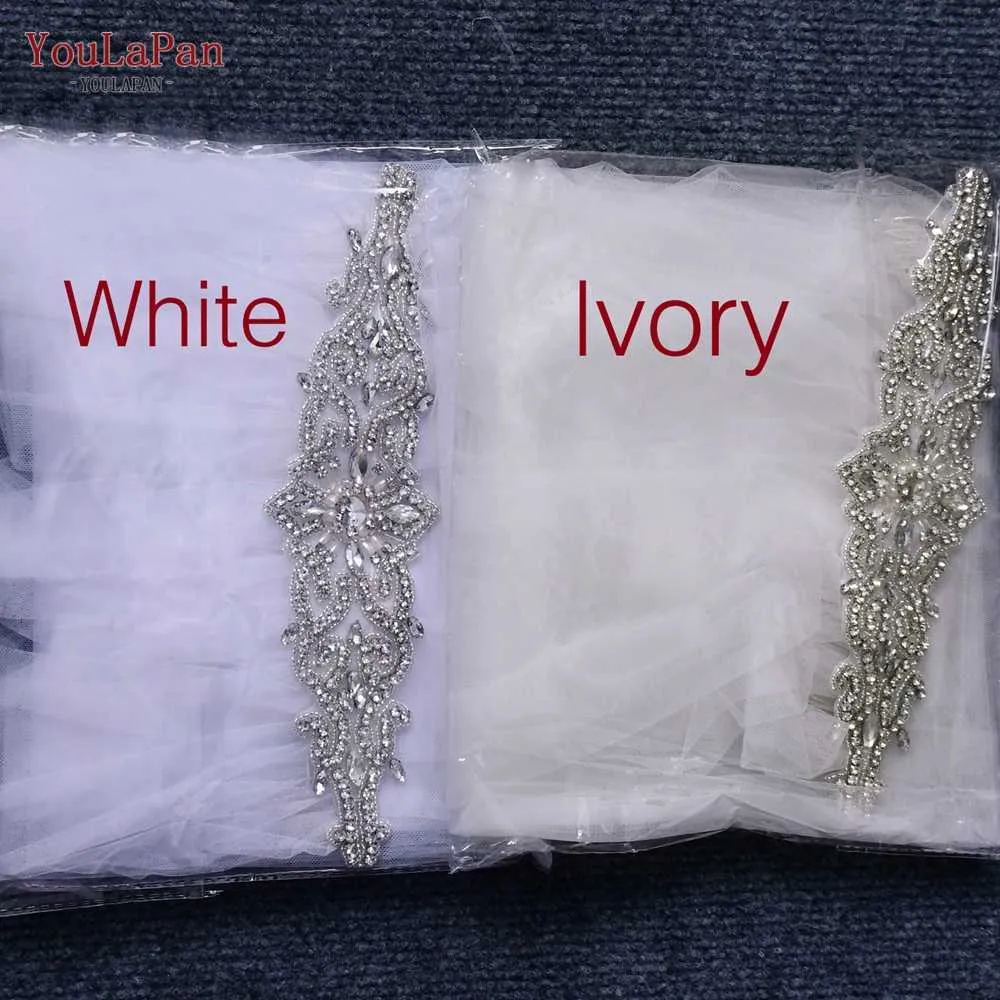 YouLaPan VS26 blanc/ivoire mariage voile court tête de mariée accessoires 2021 strass Applique une couche X0726