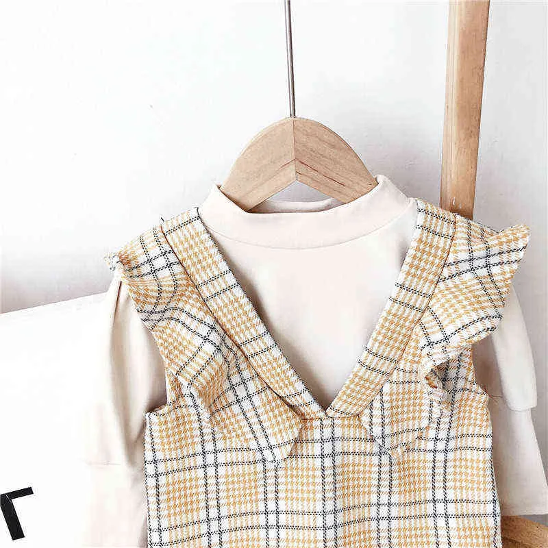 Fall Barnkläder Fashion Toddler Girls Outfits Långärmad SweatshirtPlaid Vest Dress Söt Koreanska Liten Barn Kläder Set G220310