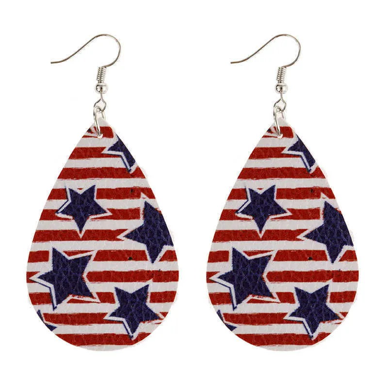 Boucles d'oreilles en cuir imprimé transfrontalier, drapeau américain, étoile à cinq branches, pendantes, vente en gros, X0709 X0710, vente en gros, 2021