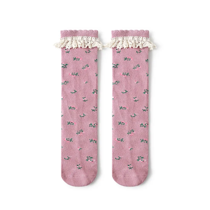 Baby Socks Cotton Girls Knee High Long Sock Lace Infant Leg Warmer Floral Printing Toddler Spring Summer Socks Princess Sokken