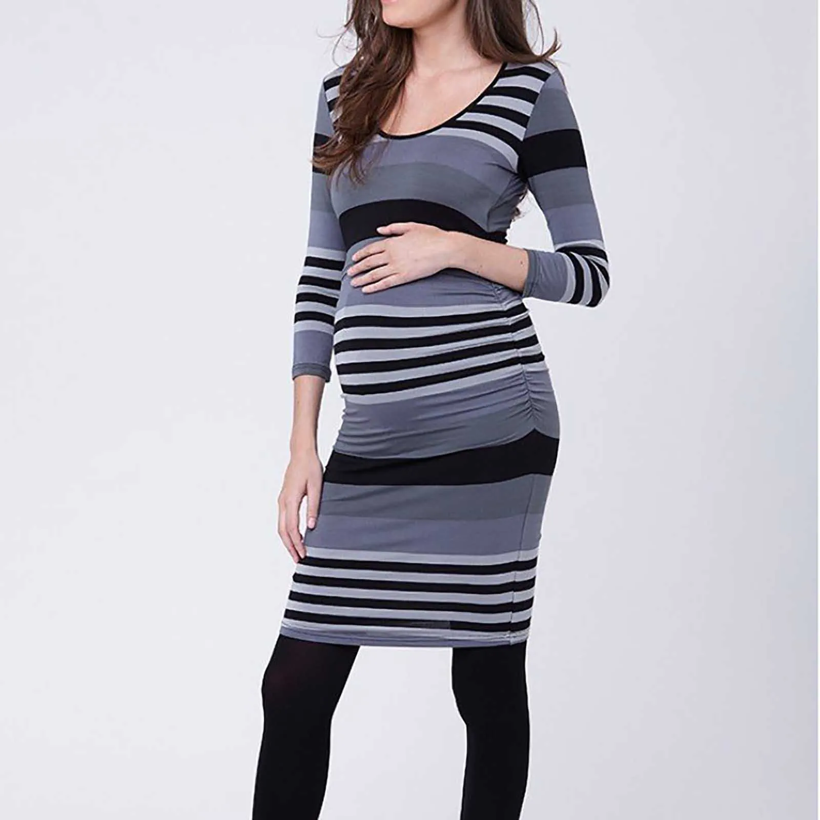 Schwangerschaftskleid Mode Schwangere Kleidung Frauen Umstandskleider Casual Langarm Wrap Stillkleid Schwangerschaftskleidung Q0713