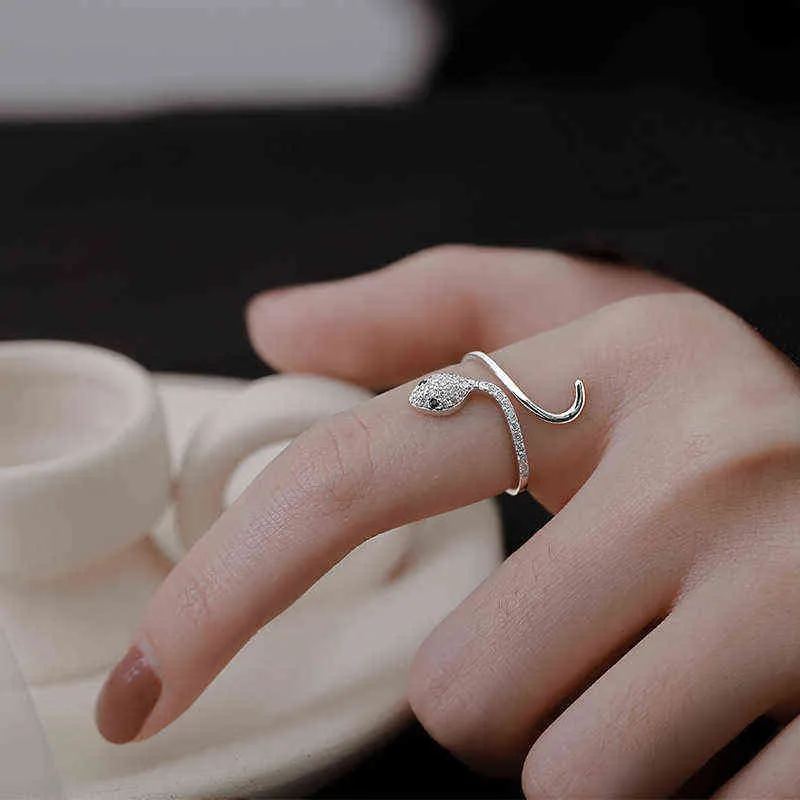 Zilveren mode schattige dieren slang opening ring voor vrouwen bruiloft partij fijne sieraden voor vrouw G1125