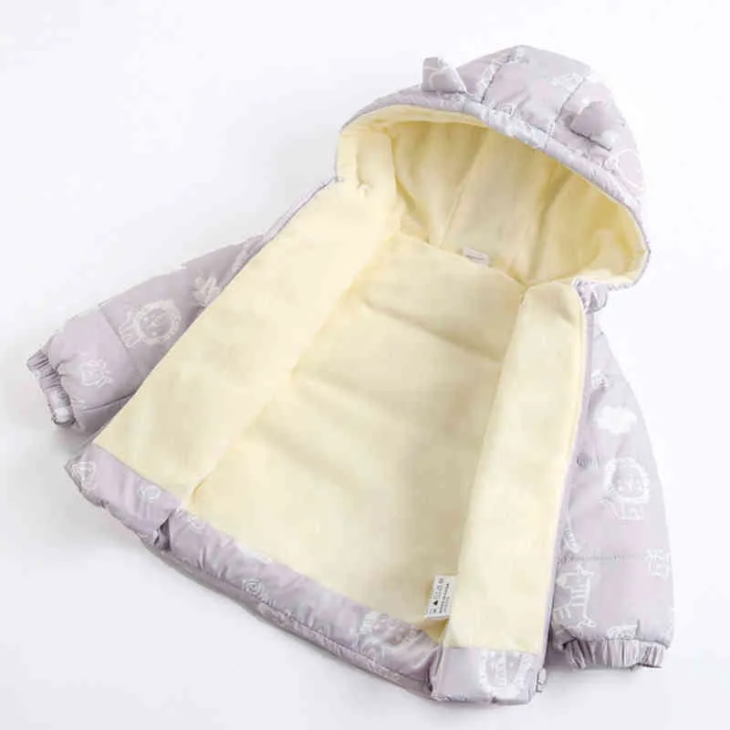 Baby meisje kleding winter warme-down bontjas jongen wol bovenkleding rits gevoerde jas verdikte gewatteerde peuter 211203