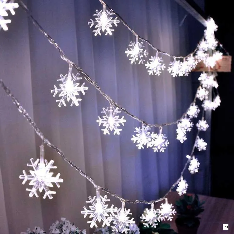 Luces de cadena de copo de nieve LED Decoración de guirnalda de hadas de nieve para árbol de Navidad Habitación de año nuevo Día de San Valentín Batería operada Y201020