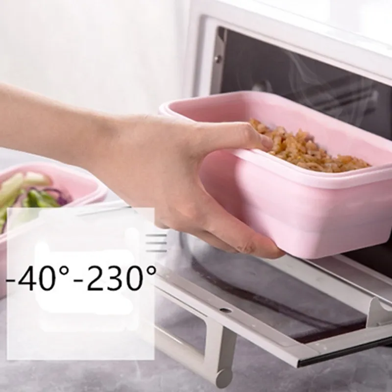 4 pièces / ensemble rose de qualité alimentaire boîte à lunch en silicone pliant conteneur écologique Bento pliable micro-ondes portable Fo Y200429