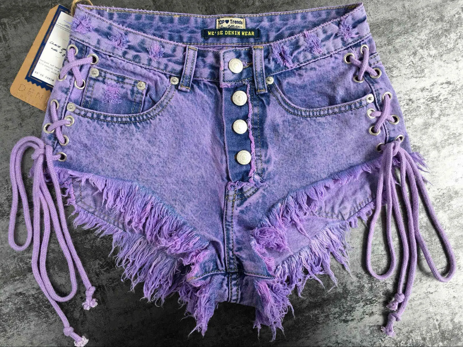 LOGAMI hoch taillierte Mini-Jeans-Shorts für Damen, beide seitlich zu binden, kurz, sexy Denim, 210722
