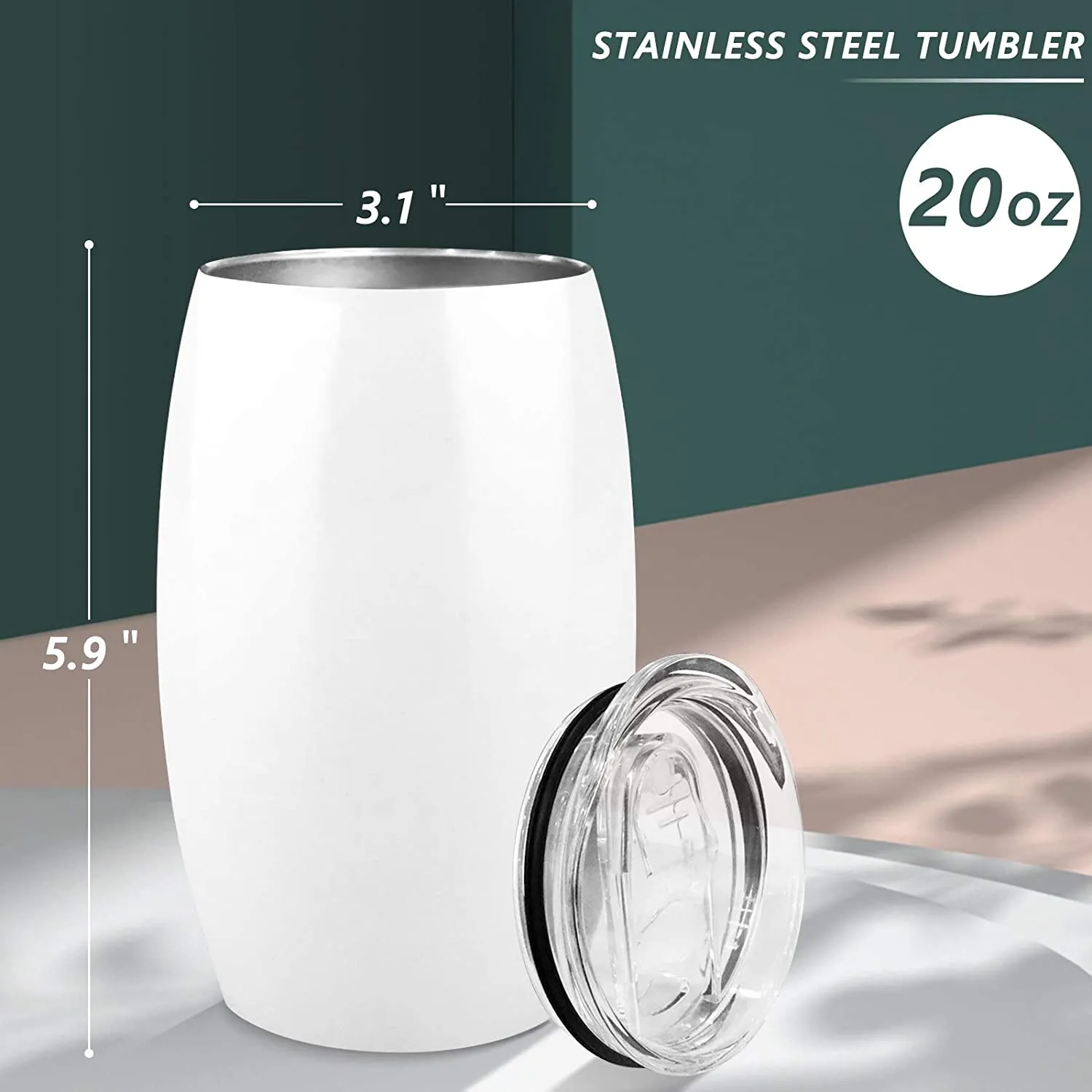 20oz sublimering vin Tumbler glasämnen med lock Stemless Dubbelvägg Vakuum Rostfritt stål Travel Tumbler för kaffevin 4961