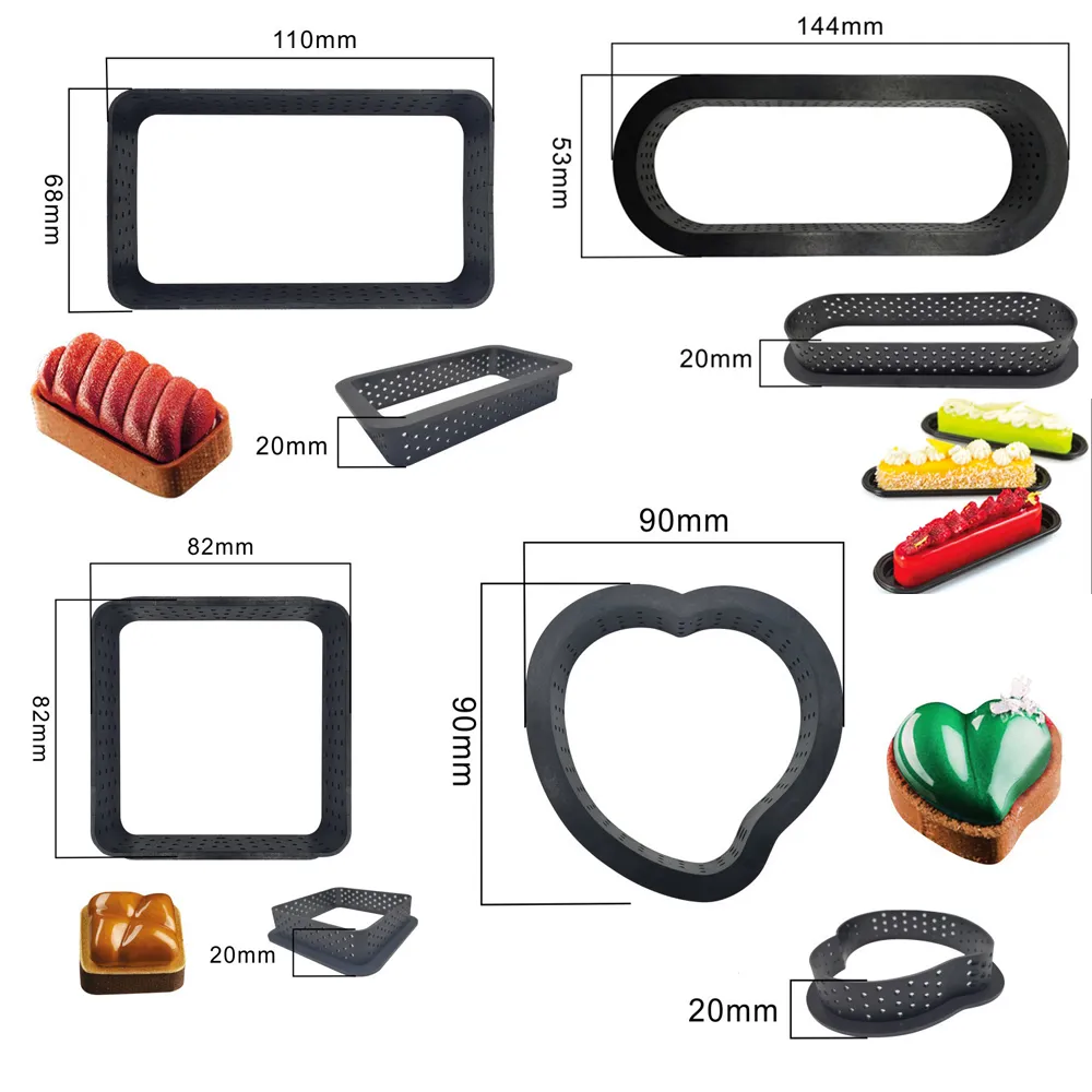 8ピース/セットノンスティッキーモールドタルトリング穴あきプラスチックカッティングリングムースサークルカッターDIYベーキングアクセサリー210225