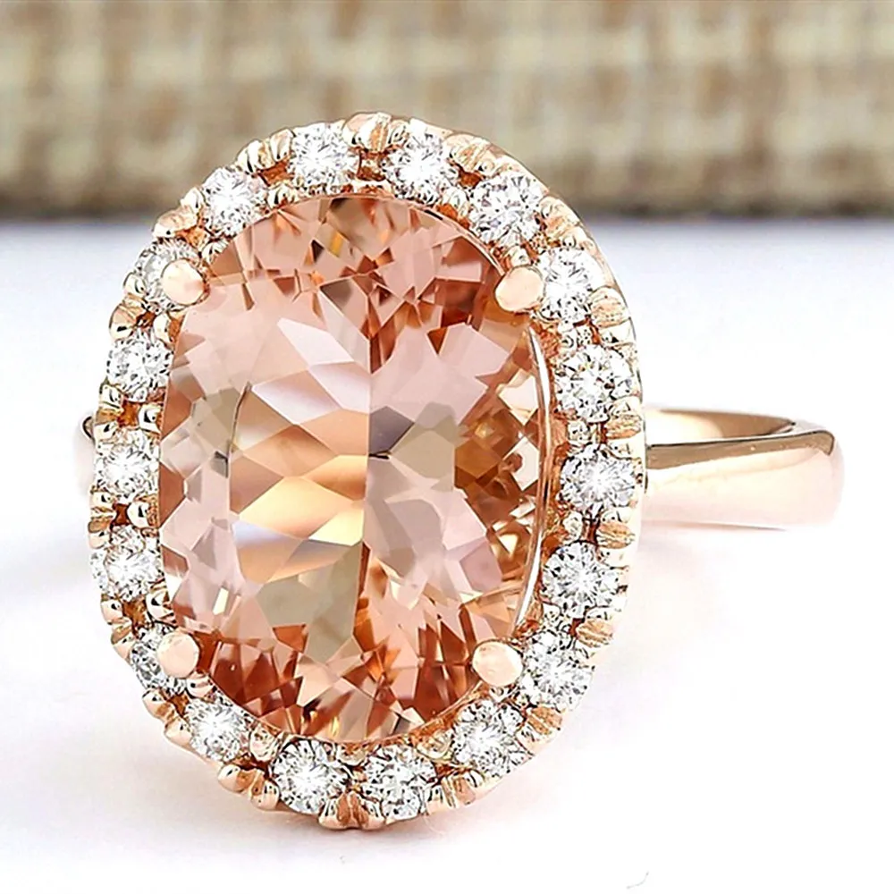 Piedras preciosas ovaladas de lujo, anillos de diamantes de circón con cristal de champán para mujer, joyería de color oro rosa de 18k, bisutería, accesorio de fiesta bague 5057141