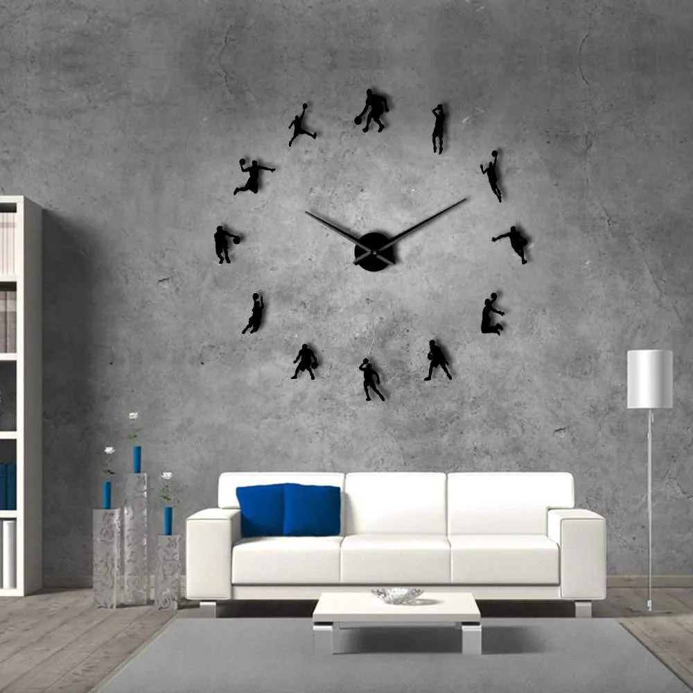 EVA Watch Basketball Players DIY Large Wall Clock Basketball Slam  Kid Room Wall Decor  Basketball Wall Watch Gifts 210309