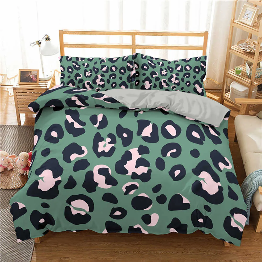 Homesky Lopard Print Pedding Zestaw Zestawy kołdry z poduszkami Zestaw pościeli domowy Tekstyles Queen King Size Cover LJ201127218V