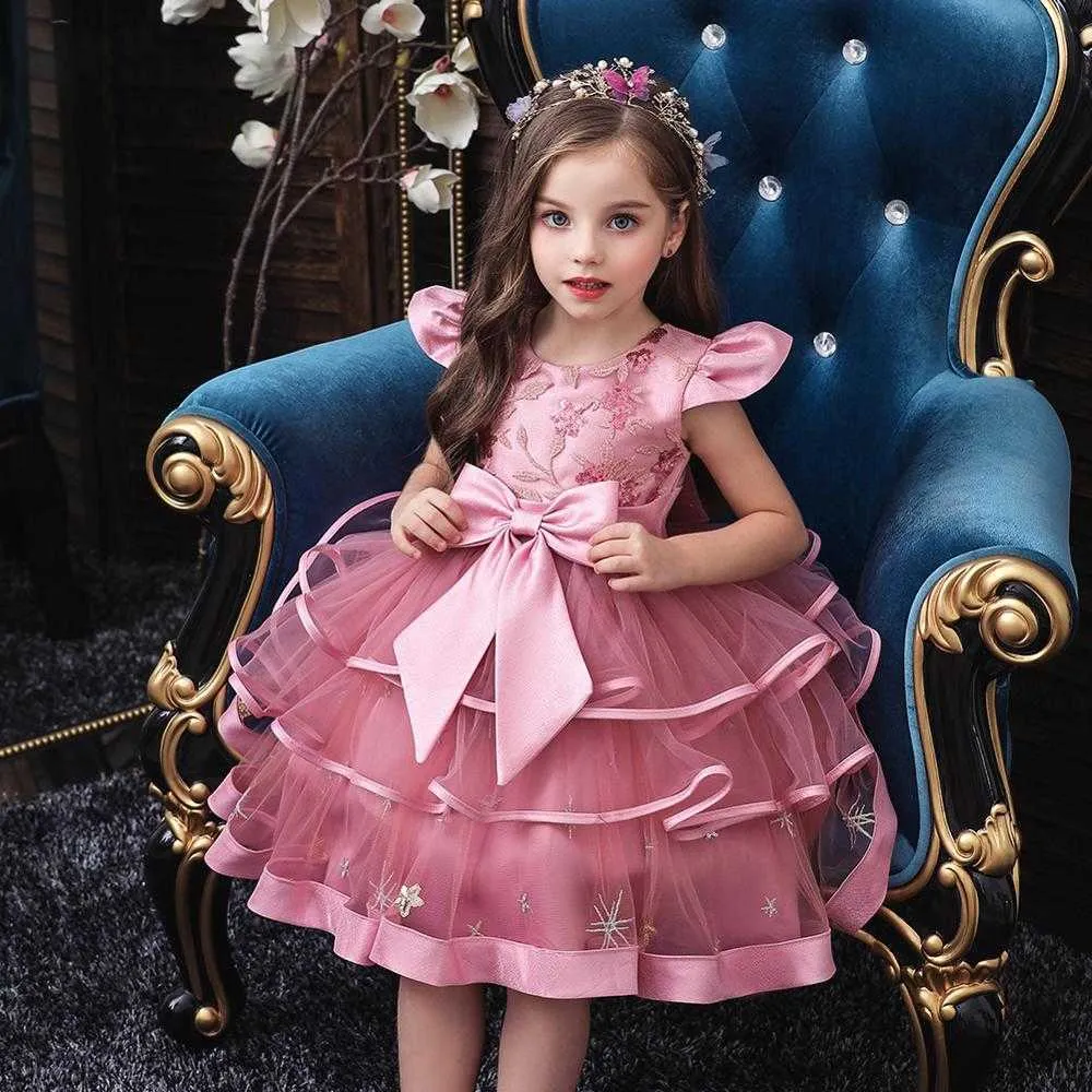 Enfants Fille Gâteau Tutu Fleur Robe Enfants Fête De Mariage Robe Formelle pour Fille Princesse Première Communion Costume Nouvelle Arrivée 2020 Q0716