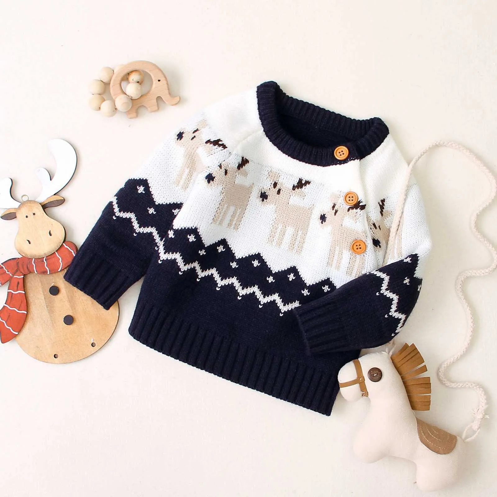 Höst Vinter Jul Baby Flickor Boys Sweaters Coat Kids Knitting Pullovers Toppar Baby Boys Girls Cartoon Långärmade Tröjor Y1024