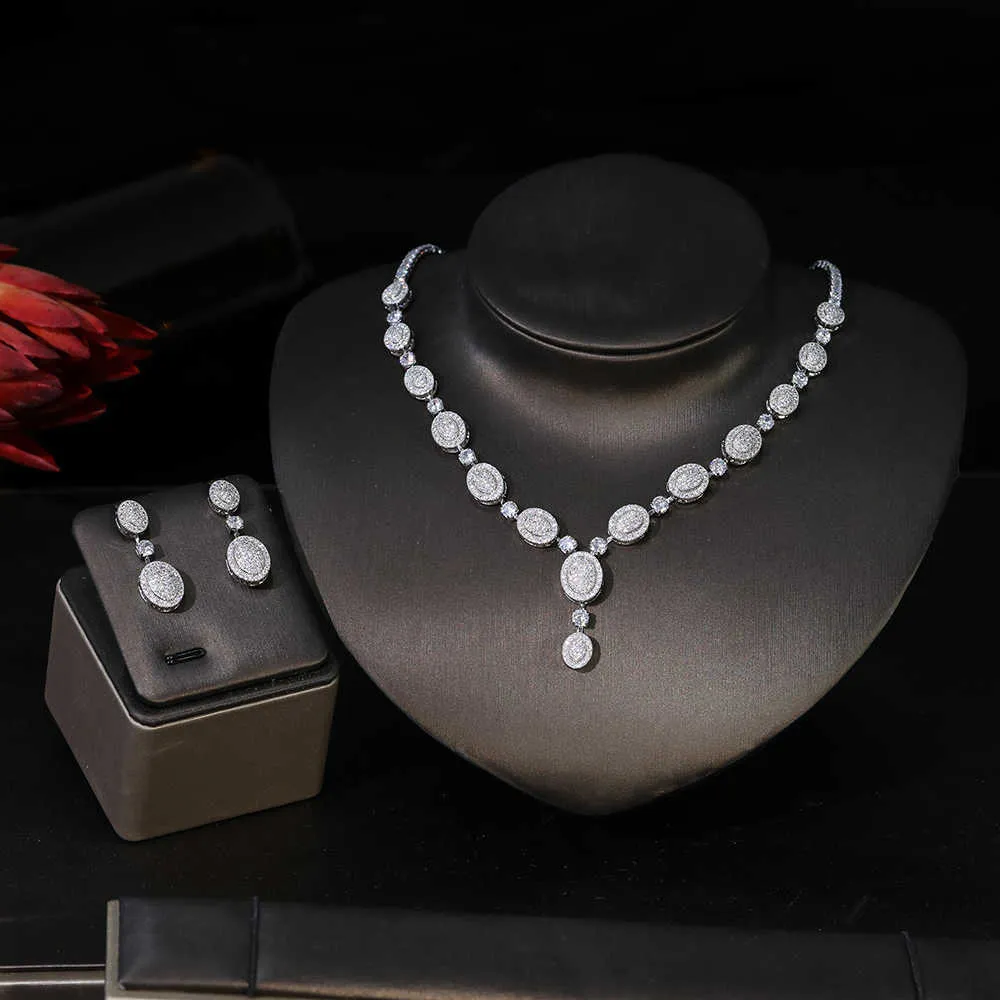 Luxus edle Hohe Qualität Braut Schmuck Set, Brautzirconia Crown Tiara Halskette Ohrringe Armband Schmuck Set T0865 H1022