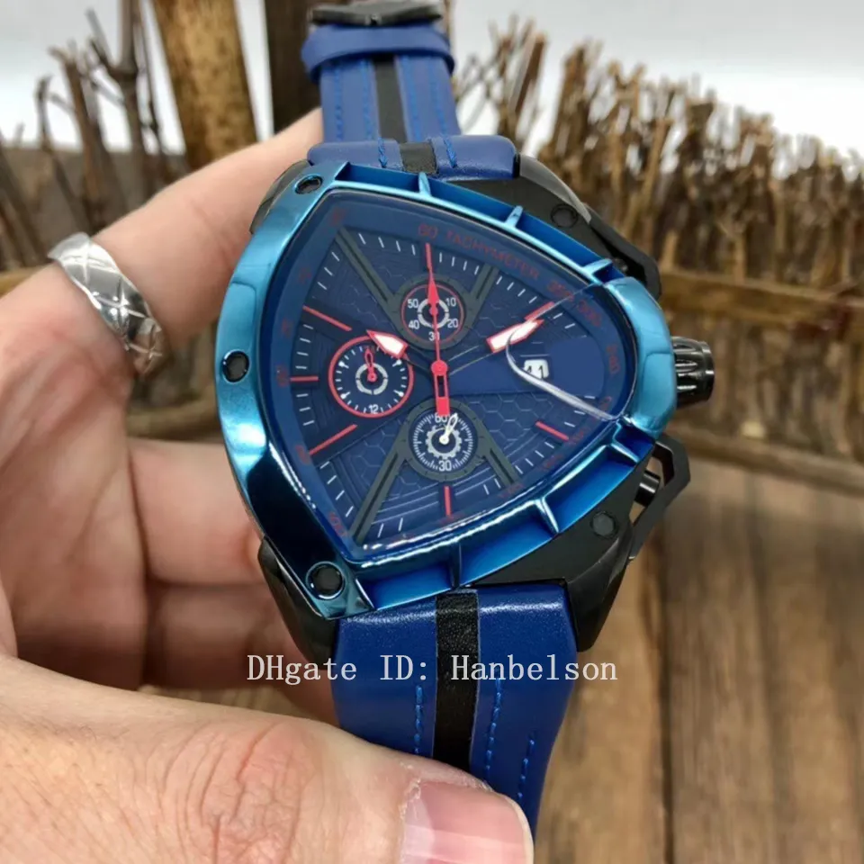 NOVO Montre de luxo QUARTZO cronógrafo movimento relógios masculinos estilo carro esportivo mostrador pulseira de couro relógios de pulso reloj Hanbelson252e