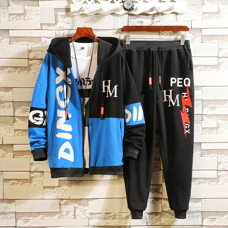 Huncher Trade Clese Men Set Mens Fashion Streetwear Hip Hop Patcwork Patchwork Oftie Steatwans Спортивная одежда черная спортивная костюма Men 201128