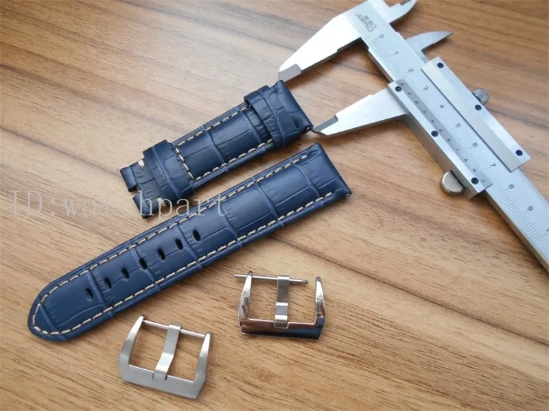 WatchPart WatchBand Handmade本革の時計ストラップピンバックルフィットパムウォッチ付き24mmブラックブラウンブルーメンズウォッチ1739