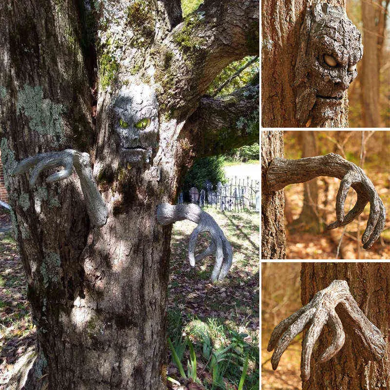クリエイティブ樹脂ツリーフェイス装飾屋外気まぐれな足ハガー彫像樹皮ゴーストフェイス機能装飾 HANW88 211105