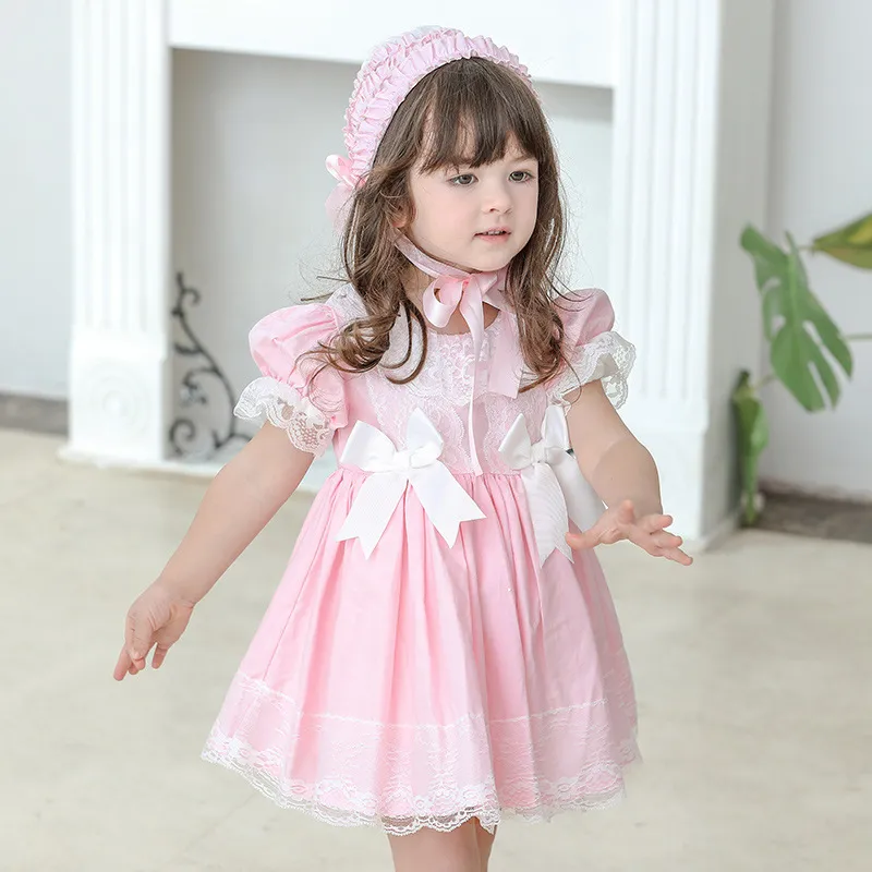 Ropa española para niña bebé, vestido de princesa Lolita para niños, vestido real de encaje para niña, bata de verano, vestido Floral para niños pequeños, 2-10 años 210303